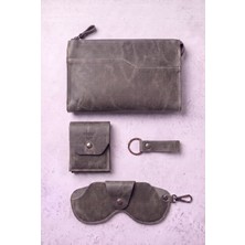 %100 Hakiki Crazy Dana Derisi (El Çantası , Cüzdan , Gözlük Kılıfı , Anahtarlık) Set'i Şık Minimalist