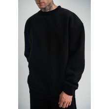 Erkek Uzun Kol Bisiklet Yaka 3 Iplik Pamuklu Kışlık Sweatshirt - Siyah