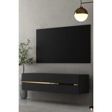 Dekortis Home Dekor 120DHDTDA5AA Tedy Lazer Pleksi Desenli Duvara Monte Tv Sehpası Antrasit-Altın