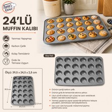 Fame Kitchen 24’lü Muffin Kalıbı – Karbon Çelik, Yanmaz Yapışmaz, 39,5 x 24,5 x 2,5 cm