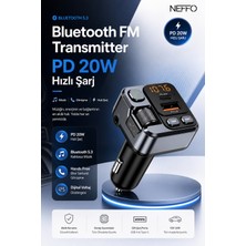 Neffo Bluetooth 5.3 Fm Transmitter Araç Çakmaklık Şarj Cihazı Pd 20W Type-C USB Hızlı Şarj Aux Eller Serbest Konuşma Dijital Göstergeli