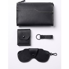 %100 Hakiki Crazy Dana Derisi (El Çantası , Cüzdan , Gözlük Kılıfı , Anahtarlık) Set'i Şık Minimalist