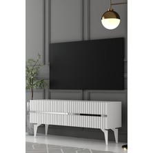 Dekortis Home Dekor 120DHDTS5BG Tedy Lazer Pleksi Desenli Tv Sehpası Beyaz-Gümüş