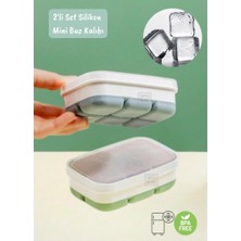 Jet's Home 2li Set Mini Buz Kalıbı Silikon Buzluk 6 Bölmeli Kare Desenli Buz Küpü Yeşil-Gri Bpa Free