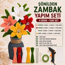 Mutkin Şönilden Zambak Yapım Seti 4 Renk Tam Set Vazo Silikon Tabancası Yeşil Tel ve Çiçek Bandı Dahil Dıy Çiçek Buketi Hobi Seti