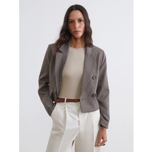 Lc Waikiki Yeni Sezon Kazayağı Desenli Crop Kadın Blazer Ceket