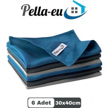 Pella-eu Mikrofiber Cam Bezi Genel Temizlik Bezi Mutfak Banyo Yüzey 6 Adet Mavi Antrasit Gri 30X40CM