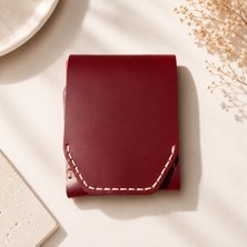 Oakco Leather Oakco Hakiki Deri Kartlık Cüzdan – El Yapımı Çıtçıtlı Kağıt Para Bölmeli Kırmızı Bordo