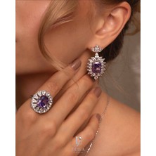 Leifa Jewelry Leıfa Ametist Mozanit Yüzük – 925 Ayar Gümüş, Rodyum Kaplama