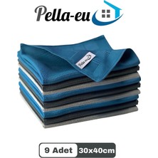 Pella-eu Mikrofiber Cam Bezi Genel Temizlik Bezi Mutfak Banyo Yüzey 9 Adet Mavi Antrasit Gri 30X40CM
