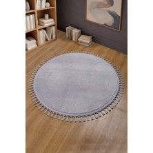 Valery Home Merinos Rölyef Joy Daire Gri Kaymaz Taban Kesme Halı Pon Pon