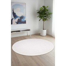 Valery Home Vl Yuvarlak Comfort Overloklu Ekru Peluş Halı Yolluk