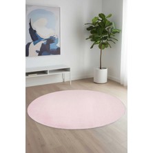 Valery Home Vl Yuvarlak Comfort Overloklu Peluş Yolluk Halı Pembe