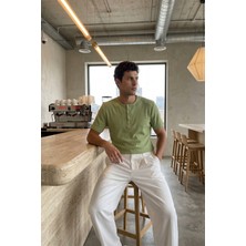 Livio Ferri Liiri %100 Pamuk Premium Fitilli Henley Yaka Yarım Düğmeli Regular Fit Basic Yazlık Erkek Tişört