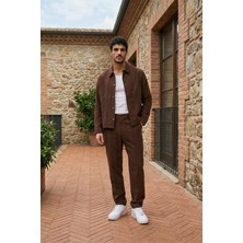 Livio Ferri Talbot Premium Keten Desenli Düğmeli Ceket Pantolon Erkek Takım Relax Kalıp