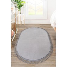 Valery Home Vl Oval Comfort Ponpon Saçaklı Peluş Yolluk Açık Gri