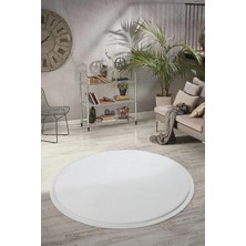 Valery Home Yuvarlak Comfort Düz Saçaklı Peluş Beyaz