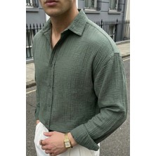 Livio Ferri Yurin Erkek Premium Müslin %100 Pamuk Oversize Uzun Kollu Gömlek
