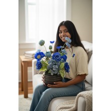 Sedosh Home Vision Siyah Cam Vazoda Mavi Tonlu Yapay Gül Aranjmanı 50 cm Dekoratif Çiçek