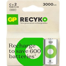 GP ReCyko 3000 Serisi 3000 mAh NiMH C Orta Boy 2'li Şarjlı Pil