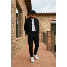 Livio Ferri Talbot Premium Keten Desenli Düğmeli Ceket Pantolon Erkek Takım Relax Kalıp