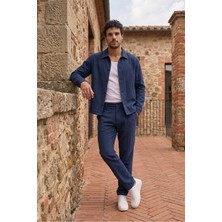 Livio Ferri Talbot Premium Keten Desenli Düğmeli Ceket Pantolon Erkek Takım Relax Kalıp