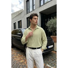 Livio Ferri Yurin Erkek Premium Müslin %100 Pamuk Oversize Uzun Kollu Gömlek