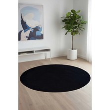 Valery Home Vl Comfort Yuvarlak Overloklu Peluş Yıkanabilir Siyah Yolluk