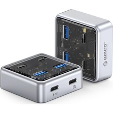 Orico XHJ2U2C-G2 Type-C & Type-A 4 Port 10GBPS Hub & Güç Destekli, Çinko Alaşım, Şeffaf Şık Tasarım, Yüksek Hız, Tak Çalıştır USB Hub (XHJ2U2C-G2)