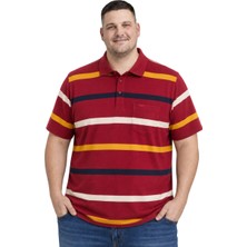 Battal Moda Erkek Büyük Beden Kırmızı Ince Çizgili Pike Tişört 3xl-4xl-5xl-6xl