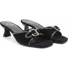 Ne&Ve Shoes Siyah Süet Tokalı Kadın Kadeh Ökçeli Terlik