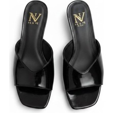 Ne&Ve Shoes Siyah Rugan Kadeh Ökçeli 6 cm Kadın Şık ve Rahat Terlik