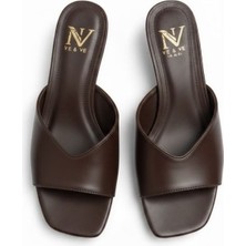 Ne&Ve Shoes Kahve Deri Kadeh Ökçeli 6 cm Kadın Şık ve Rahat Terlik
