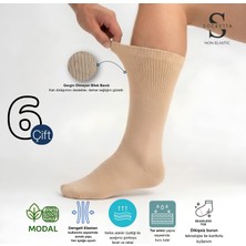 Socketta 6'lı Modal Şeker (Diyabetik) Lastiksiz Dikişsiz Sıkmayan Bej Soket Çorap