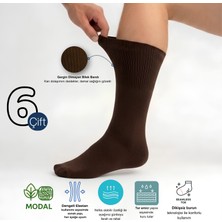 Socketta 6'lı Kahverengi Erkek Lastiksiz Modal Dikişsiz Sıkmayan Diyabetik (Şeker) Soket Çorap - Premium