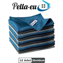 Pella-eu Mikrofiber Cam Bezi Genel Temizlik Bezi Mutfak Banyo Yüzey 12 Adet Mavi Antrasit Gri 30X40CM