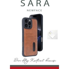 Bezos iPhone 16 Pro Max Kılıf Sara Kartvizitli Deri Kılıf - Siyah