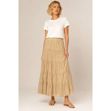 Bihan Store Beli Elastik Piliseli Dökümlü Maxi Etek Y26-32530-TAŞ