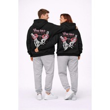 NEVERMIND Sevgili Kombini True Love Baskılı Oversize Siyah Hoodie Seti Unisex