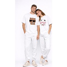 NEVERMIND Sevgili Kombini Panda Bardak Baskılı Çift Tişört Oversize Unisex Partner Kombin Çift Seti Hediye