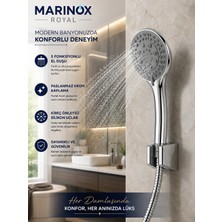 Marinox Royal 5 Fonksiyonlu El Duşu Seti 150 cm Spiral Hortumlu Krom Duş Askılı Duş Başlığı Takımı