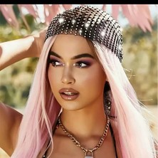 Siyah Taşlı File Bandana Saç Aksesuarı Bone