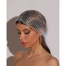 Beyaz Taşlı File Bandana Saç Aksesuarı Bone