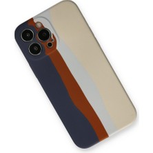 Bezos iPhone 13 Pro Kılıf Ebruli Lansman Silikon - Lacivert-Krem