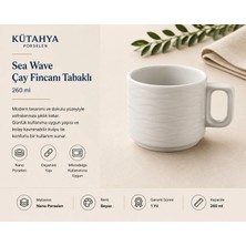 Beyaz Renkli Kütahya Porselen Sea Wave 260 ml Çay Fincanı Tabaklı Nano Porselen ile Modern Sunum