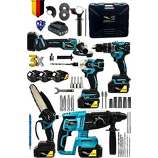Lieber German 5li Set Kömürsüz Motor 3x Akü Taşlama Somun Sıkma Kırıcı Delici Matkap & Dal Budama Testere Makinesi
