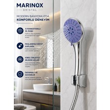 Marinox Kristal 5 Fonksiyonlu El Duşu Seti 150 cm Spiral Hortumlu Krom Duş Askılı Duş Başlığı Takımı