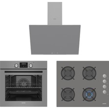 Simfer 0+3 Fonksiyon Dijital Gri Powerturbo 3'lü Ankastre Set (Fırın+Ocak+Davlumbaz)