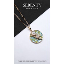 Serenity Renkli Mineli Incili Sanat Çelik KOLYE01