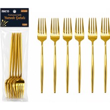 6 Parça Yemek Çatalı Seti - Gold Renk - Paslanmaz Çelik